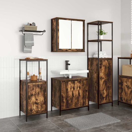 Badkamermeubelset 3 pcs Gerookt Eiken en Zwart Bewerkt hout is nu te koop bij PeponiXL, paradijselijk wonen!