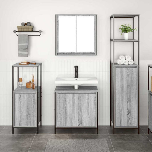 Badkamermeubelset 3 pcs Grijs Sonoma en Zwart Bewerkt hout is nu te koop bij PeponiXL, paradijselijk wonen!