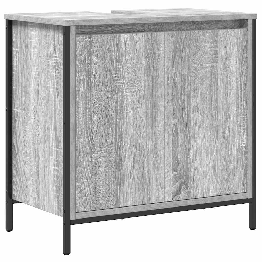 Badkamermeubelset 3 pcs Grijs Sonoma en Zwart Bewerkt hout is nu te koop bij PeponiXL, paradijselijk wonen!