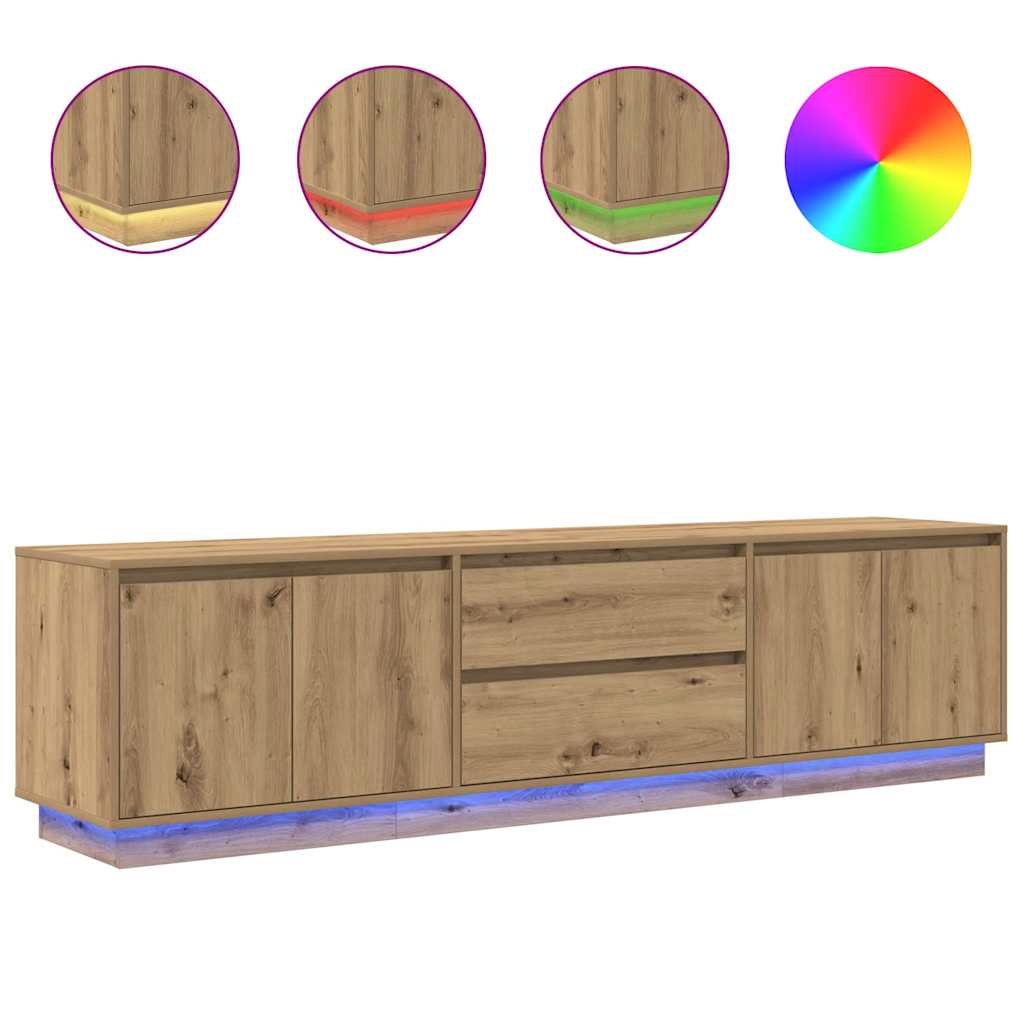 Tv-meubel met LED-verlichting 193,5x41x50 cm artisanaal eiken