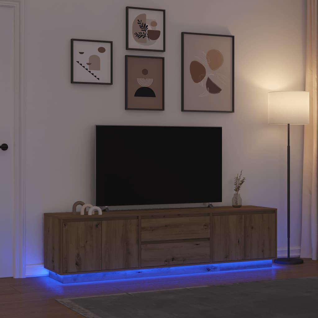 Tv-meubel met LED-verlichting 193,5x41x50 cm artisanaal eiken