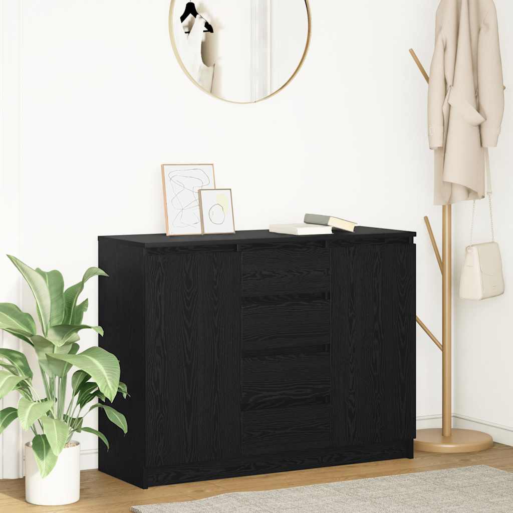 Dressoir met lades 100,5x35x76 cm spaanplaat zwart eikenkleurig is nu te koop bij PeponiXL, paradijselijk wonen!