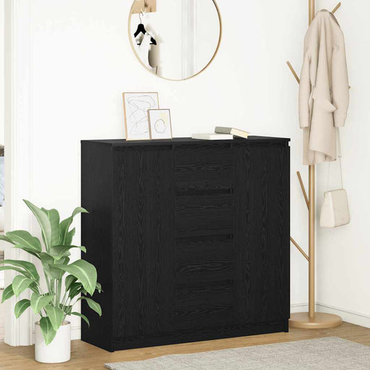 Dressoir met lades 100,5x35x98,5 cm spaanplaat zwart eiken is nu te koop bij PeponiXL, paradijselijk wonen!