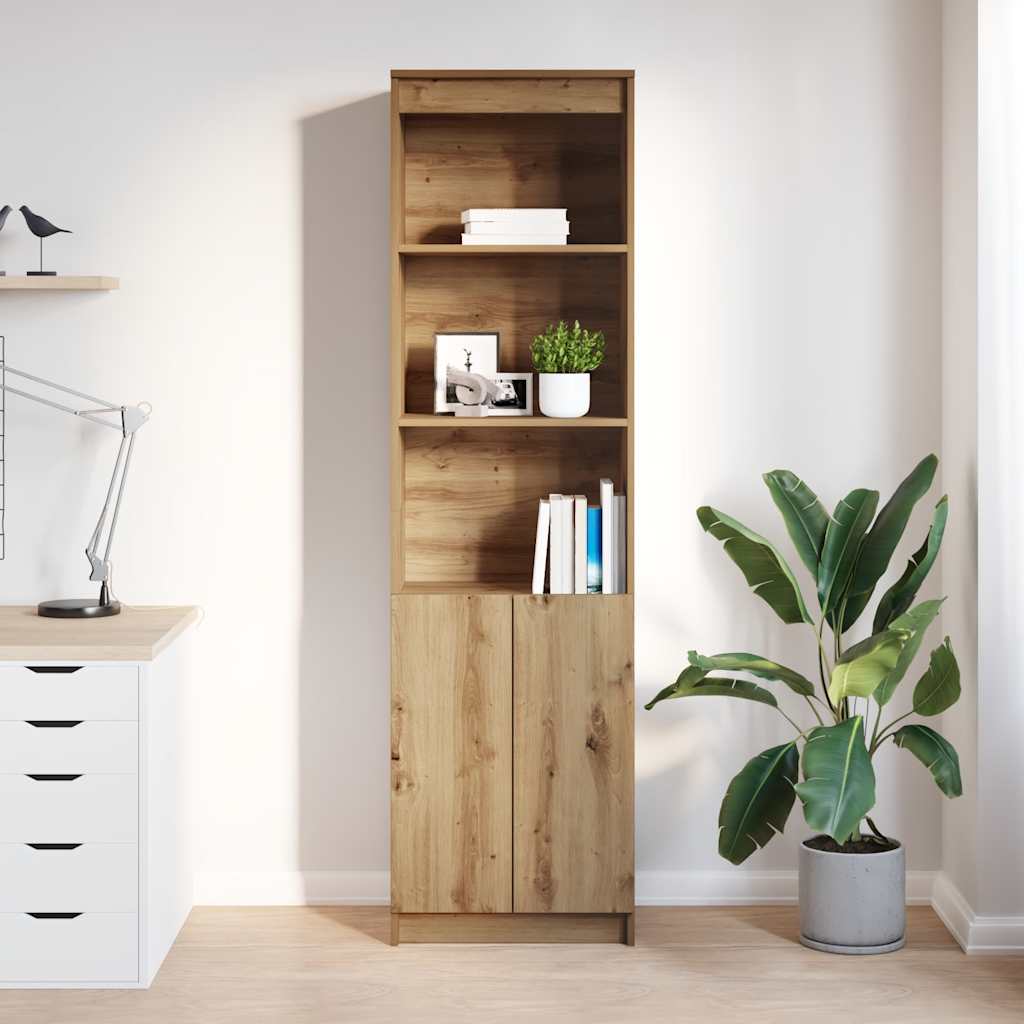 Hoge kast 50x35x180 cm bewerkt hout artisanaal eikenkleur