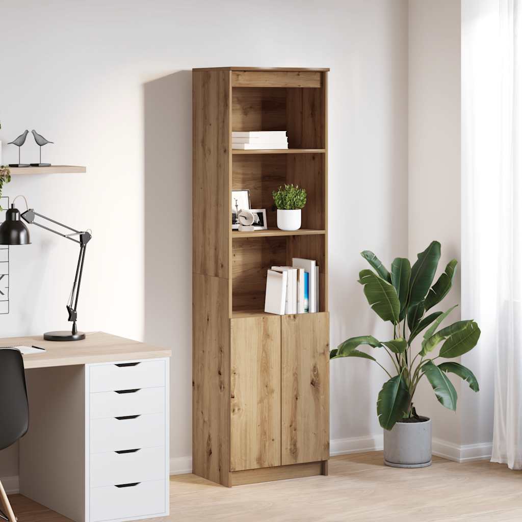 Hoge kast 50x35x180 cm bewerkt hout artisanaal eikenkleur