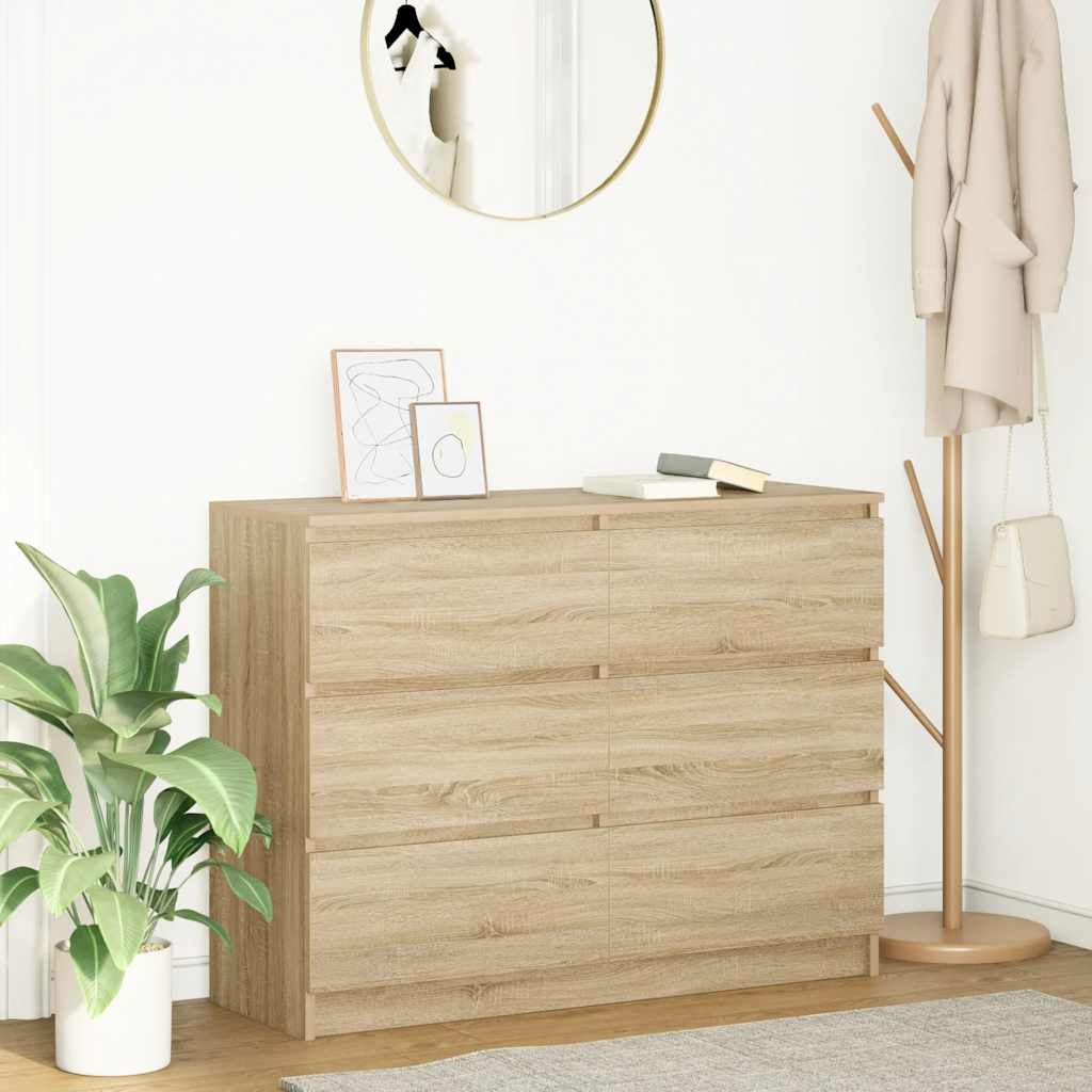 Dressoir 100x35x76 cm bewerkt hout sonoma eikenkleurig is nu te koop bij PeponiXL, paradijselijk wonen!