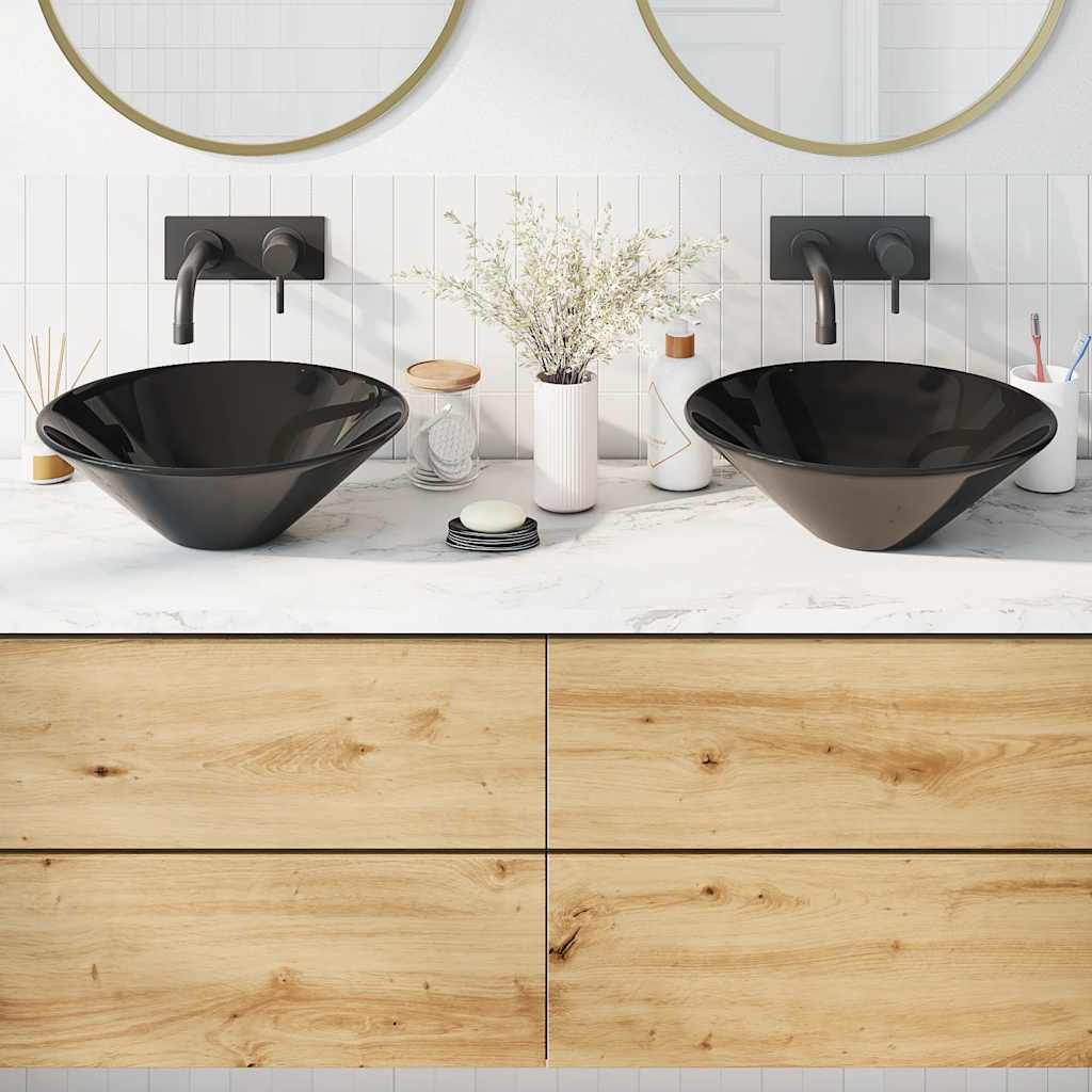 Wastafels 2 st Ø42x14 cm keramiek glanzend zwart is nu te koop bij PeponiXL, paradijselijk wonen!