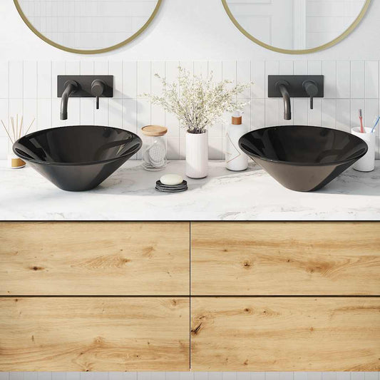 Wastafels 2 st Ø42x14 cm keramiek glanzend zwart is nu te koop bij PeponiXL, paradijselijk wonen!