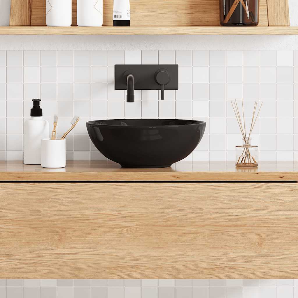 Wastafel Ø28x10 cm keramiek glanzend zwart is nu te koop bij PeponiXL, paradijselijk wonen!