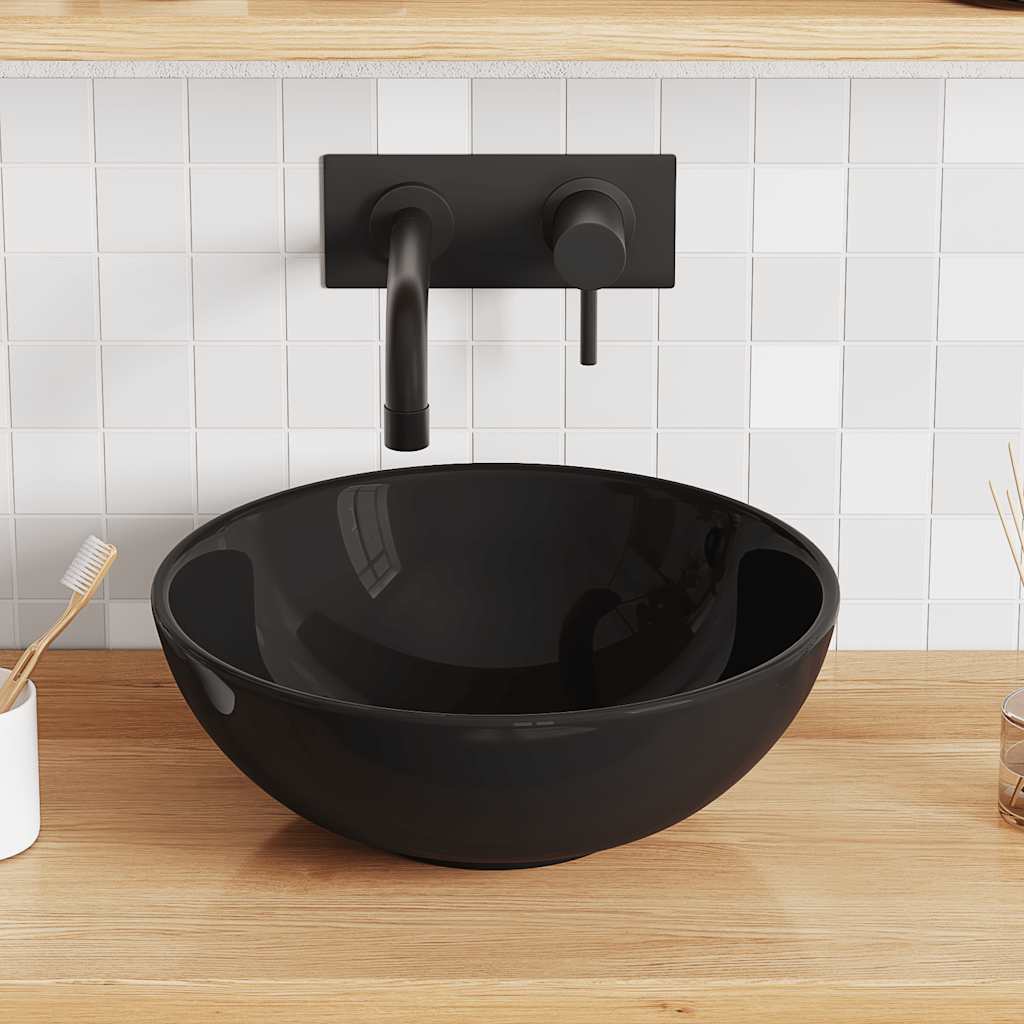 Wastafel Ø28x10 cm keramiek glanzend zwart is nu te koop bij PeponiXL, paradijselijk wonen!