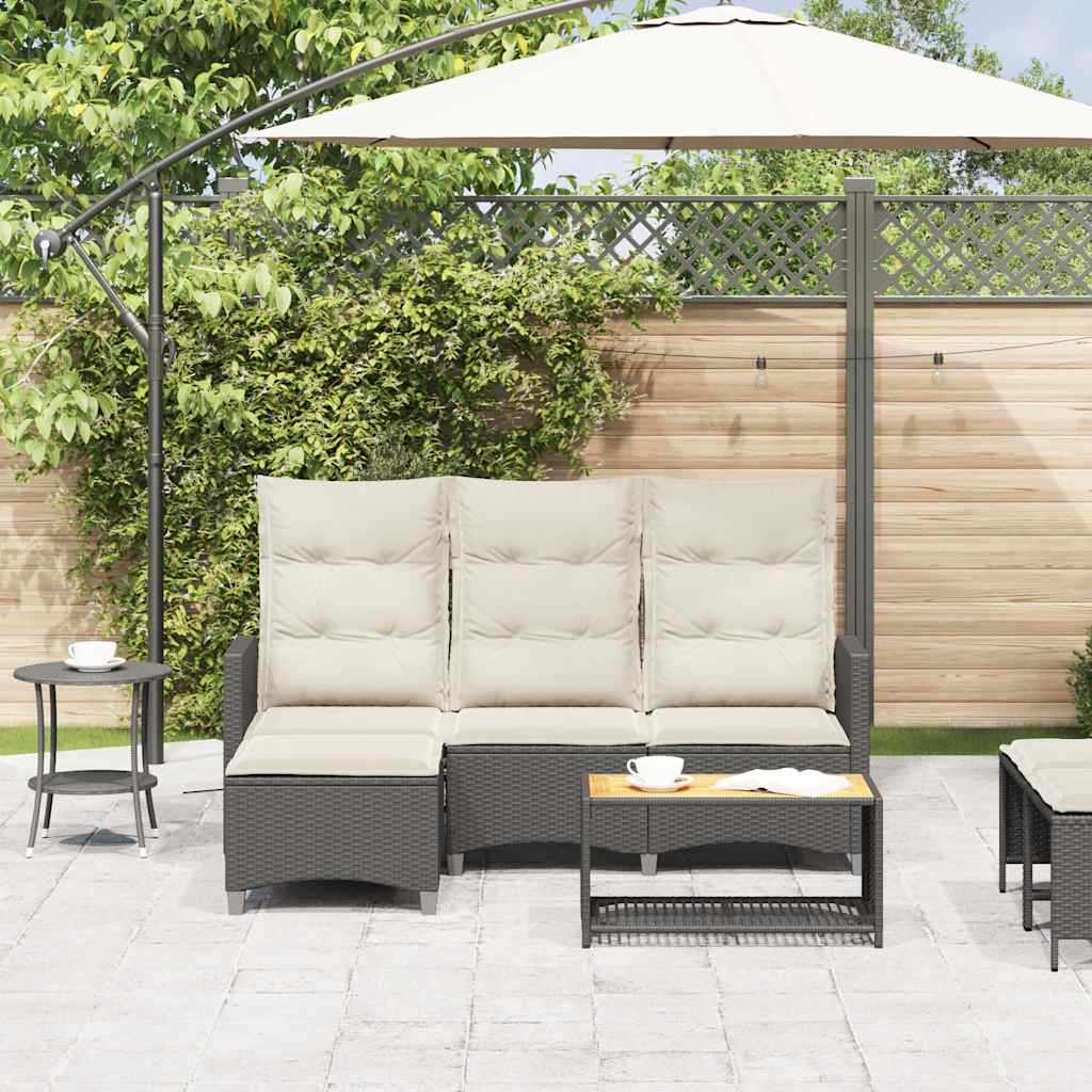 Verstelbare tuinbank met kussens L-vormig poly rattan zwart is nu te koop bij PeponiXL, paradijselijk wonen!