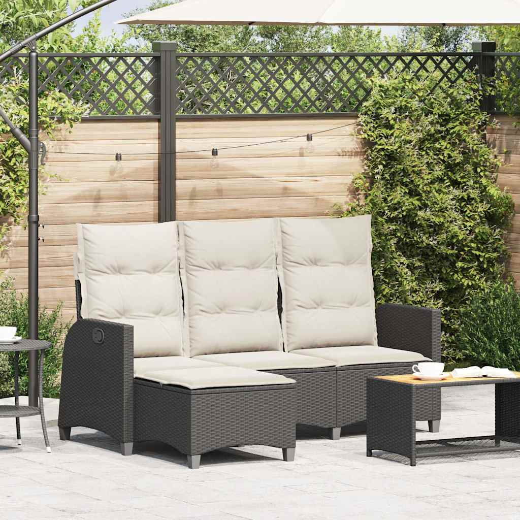 Verstelbare tuinbank met kussens L-vormig poly rattan zwart is nu te koop bij PeponiXL, paradijselijk wonen!