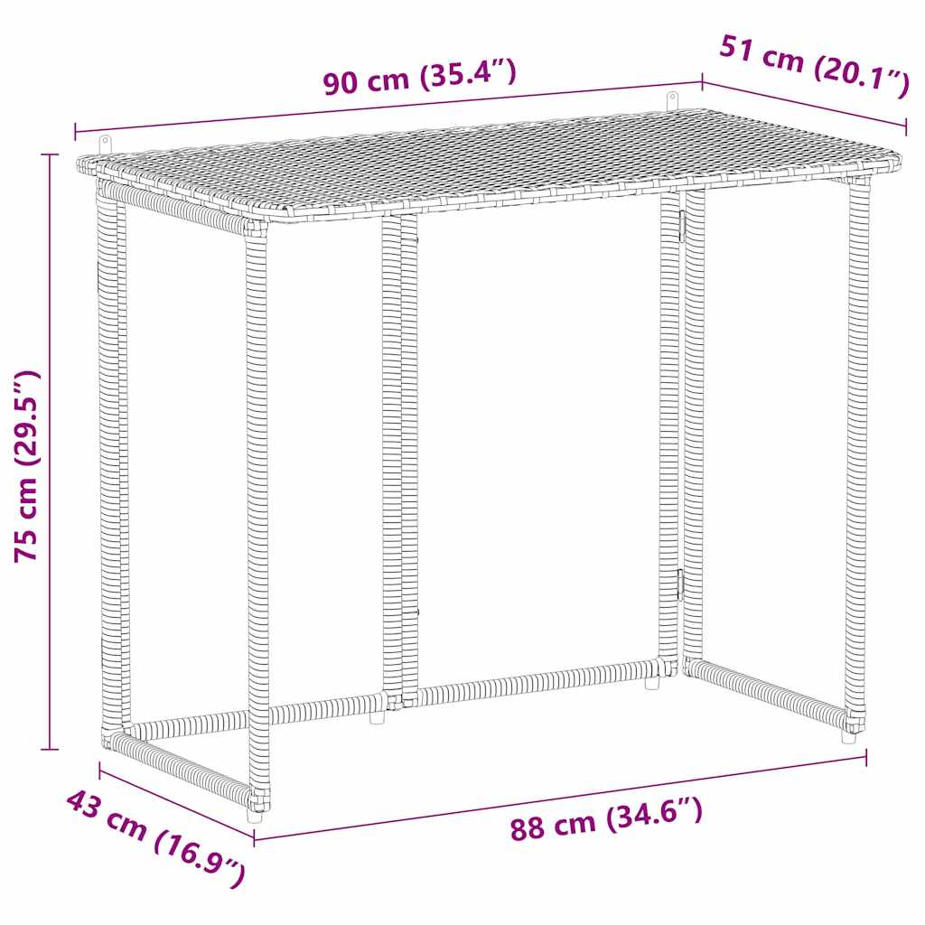 Tuintafel inklapbaar 90x51x75 cm poly rattan lichtgrijs is nu te koop bij PeponiXL, paradijselijk wonen!