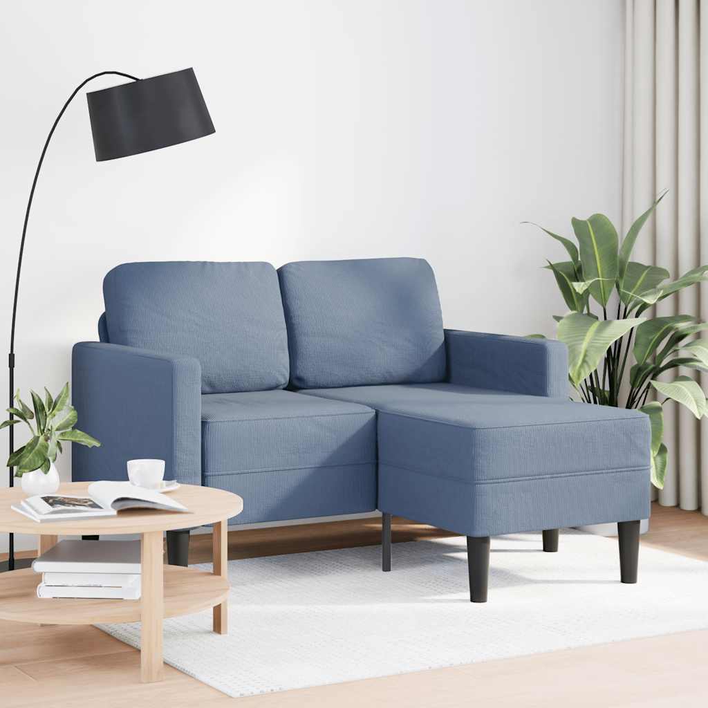 2-zitsbank met ligstoel L-vormig 125 cm linnen blauw is nu te koop bij PeponiXL, paradijselijk wonen!