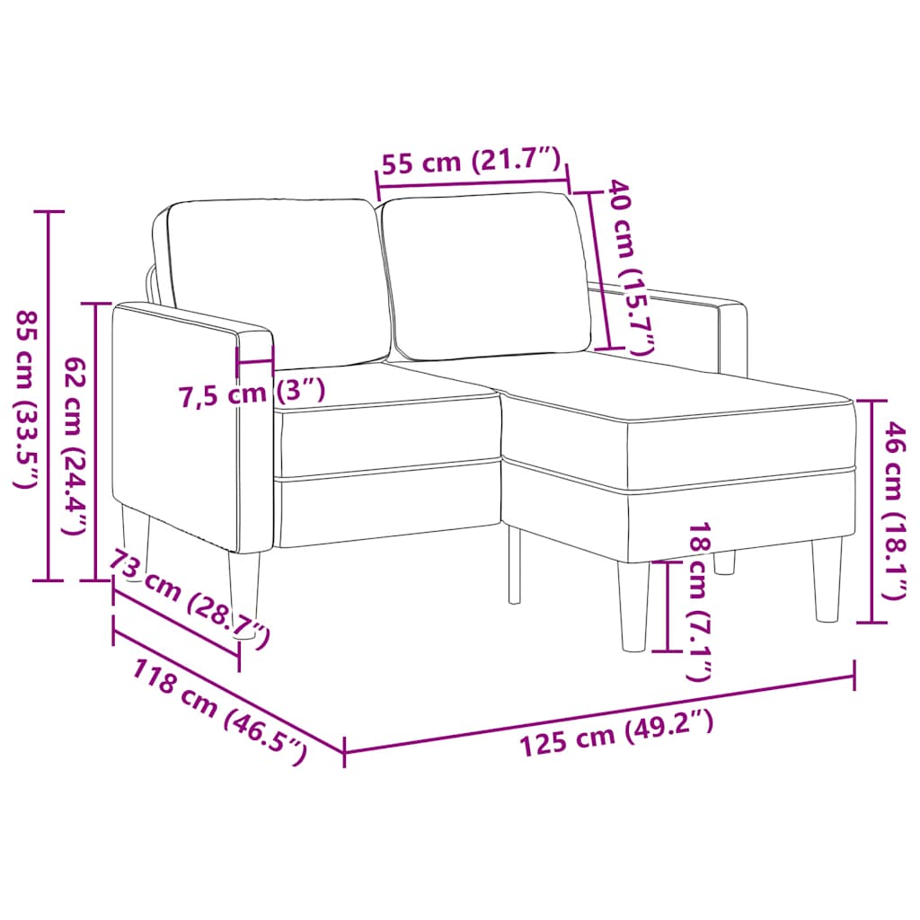 2-zitsbank met chaise longue, L-vormig, donkergrijs, 125 cm, kunstleer is nu te koop bij PeponiXL, paradijselijk wonen!