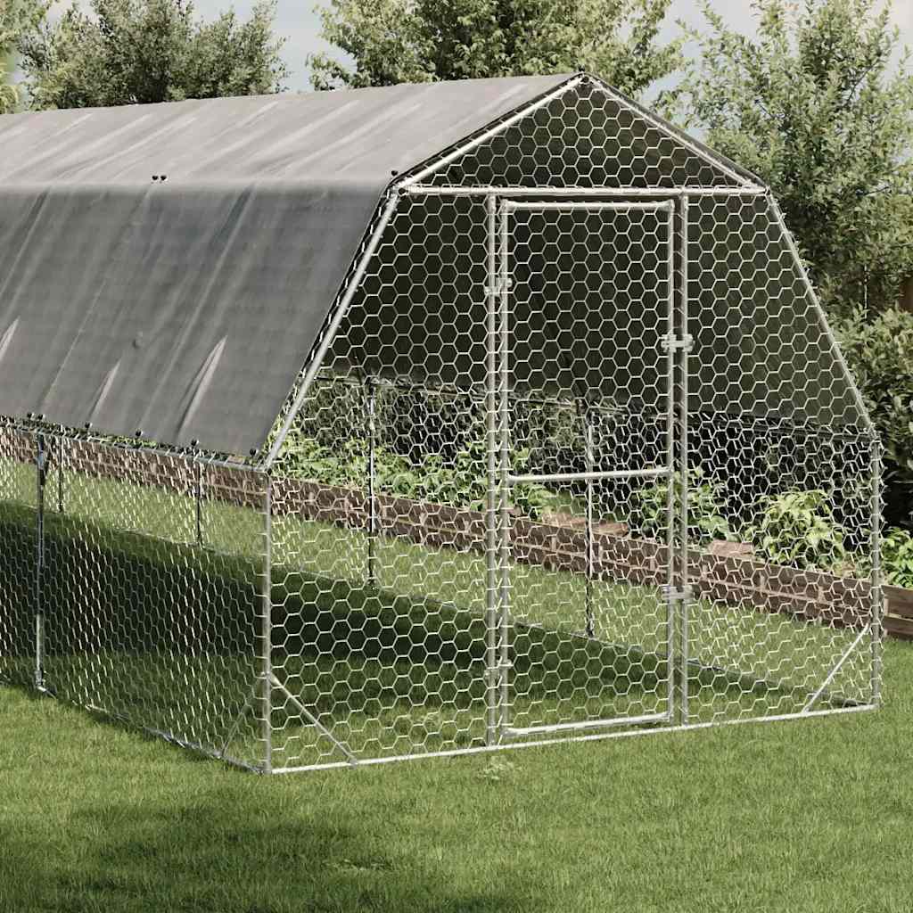 Kippenren met dak 2,5x10x2,25 m gegalvaniseerd staal is nu te koop bij PeponiXL, paradijselijk wonen!
