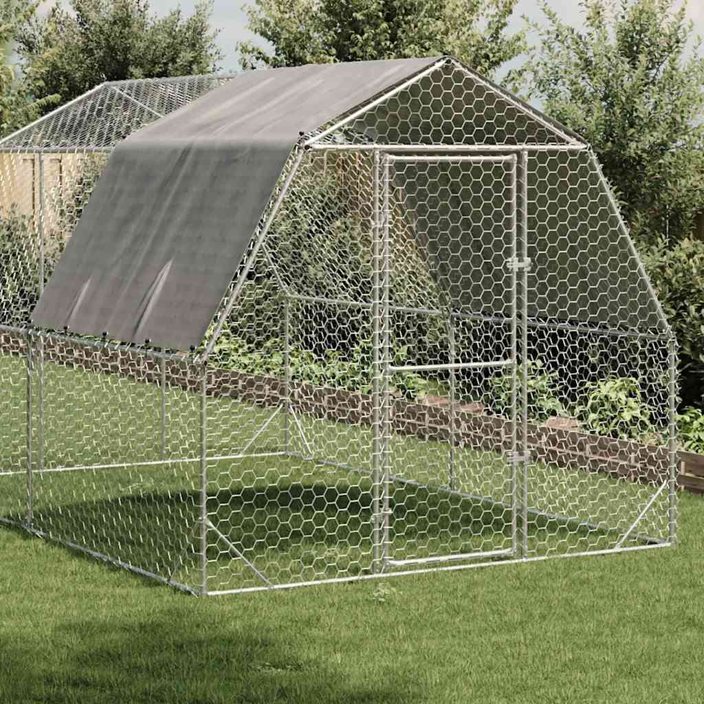Kippenren met dak 2,5x4x2,25 m gegalvaniseerd staal is nu te koop bij PeponiXL, paradijselijk wonen!