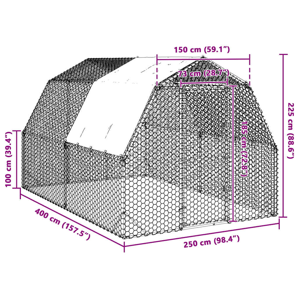 Kippenren met dak 2,5x4x2,25 m gegalvaniseerd staal is nu te koop bij PeponiXL, paradijselijk wonen!