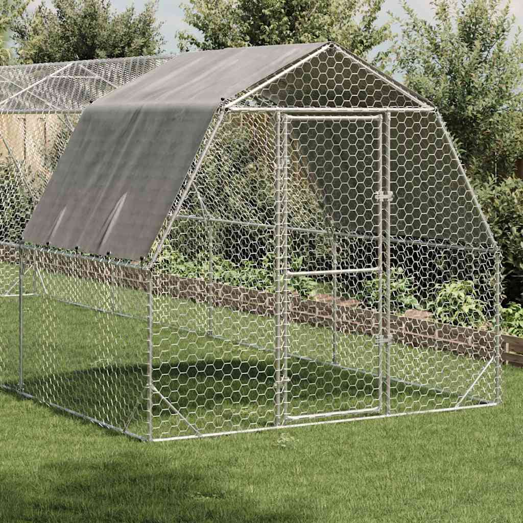 Kippenren met dak 2,5x8x2,25 m gegalvaniseerd staal is nu te koop bij PeponiXL, paradijselijk wonen!