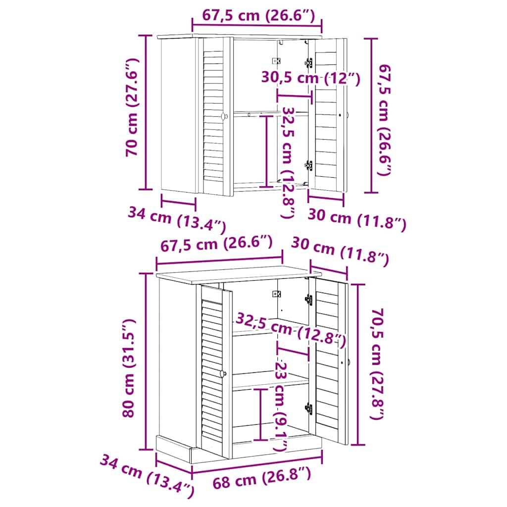 Badkamermeubelset 2 pcs Wit en Antiek Wit 67,5 x 34 x 80 cm is nu te koop bij PeponiXL, paradijselijk wonen!