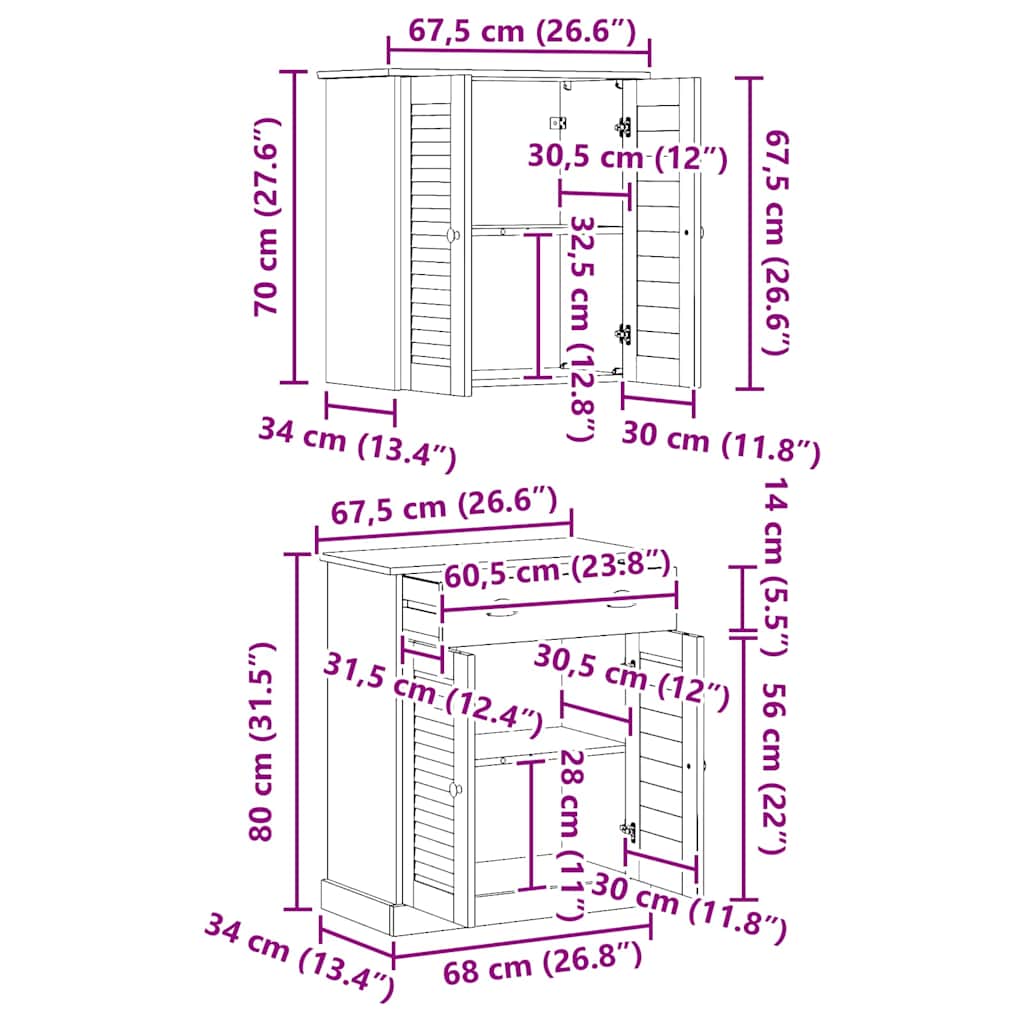 Badkamermeubelset met plank VIGO 2 pcs Wit en Antiek Wit is nu te koop bij PeponiXL, paradijselijk wonen!