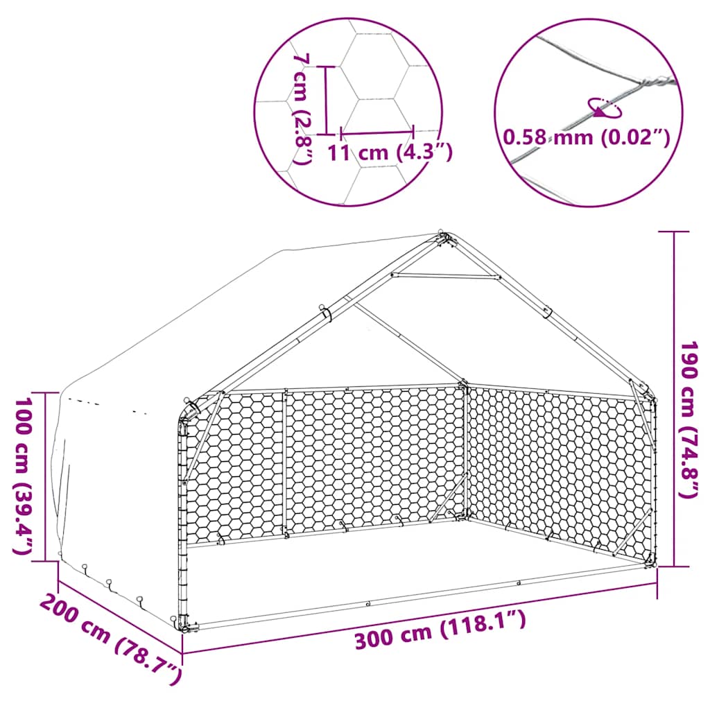 Hondenhok voor buiten met deksel 3x2x1,9 m gegalvaniseerd staal is nu te koop bij PeponiXL, paradijselijk wonen!