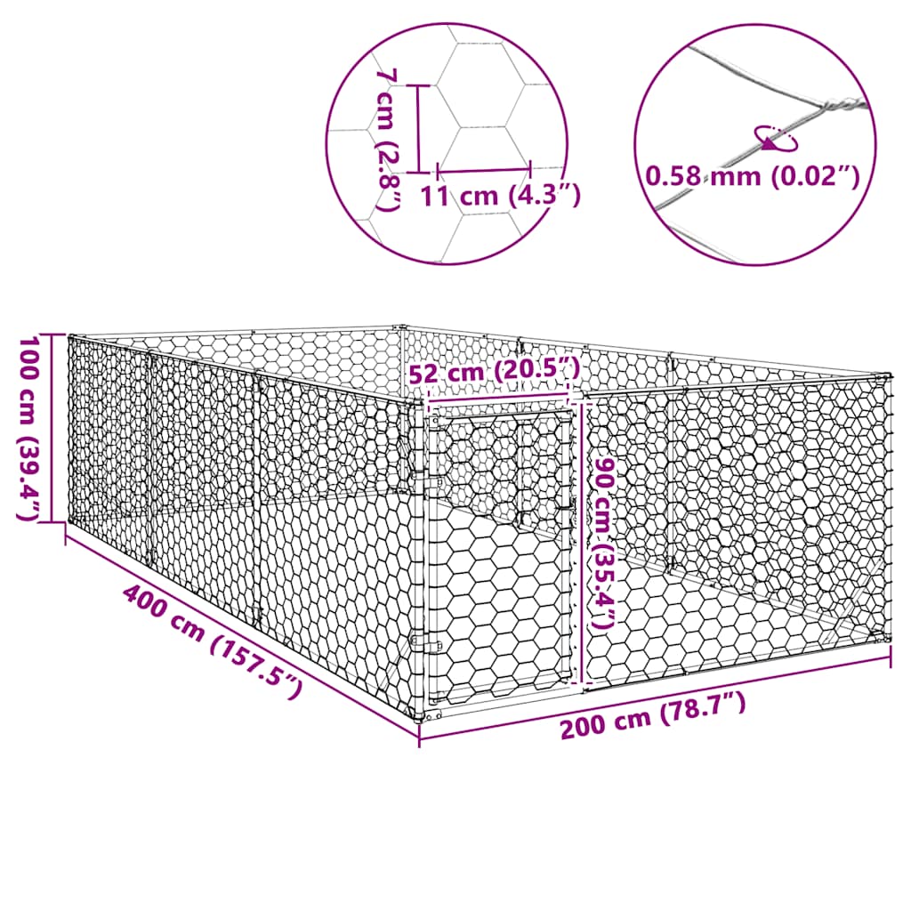 Hondenhok voor buiten met deur 2x4x1 m gegalvaniseerd staal is nu te koop bij PeponiXL, paradijselijk wonen!