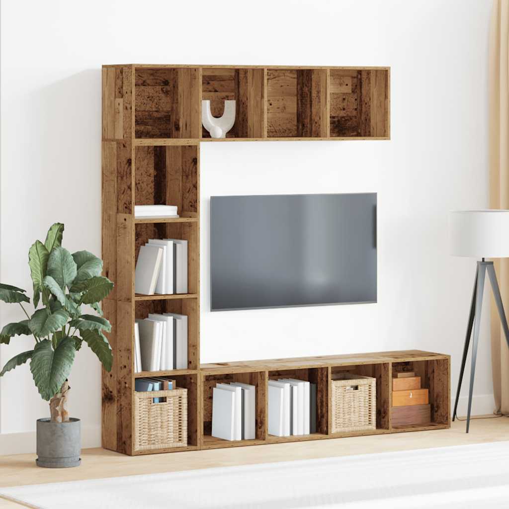 Boekenkasten 3 st bewerkt hout oud houtkleurig is nu te koop bij PeponiXL, paradijselijk wonen!