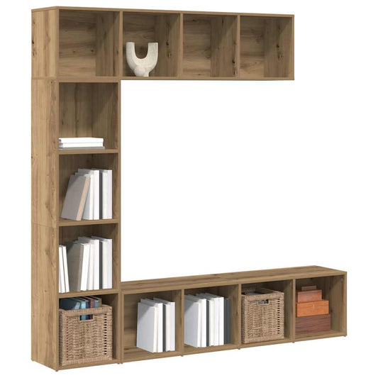 Boekenkasten 3 st bewerkt hout artisanaal eikenkleur is nu te koop bij PeponiXL, paradijselijk wonen!