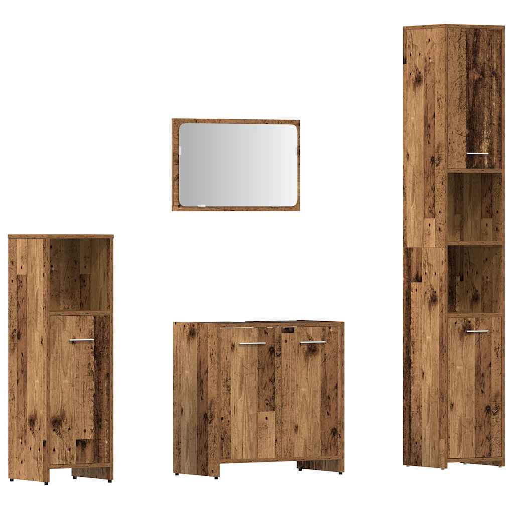 4-delige Badkamermeubelset bewerkt hout oud houtkleurig is nu te koop bij PeponiXL, paradijselijk wonen!