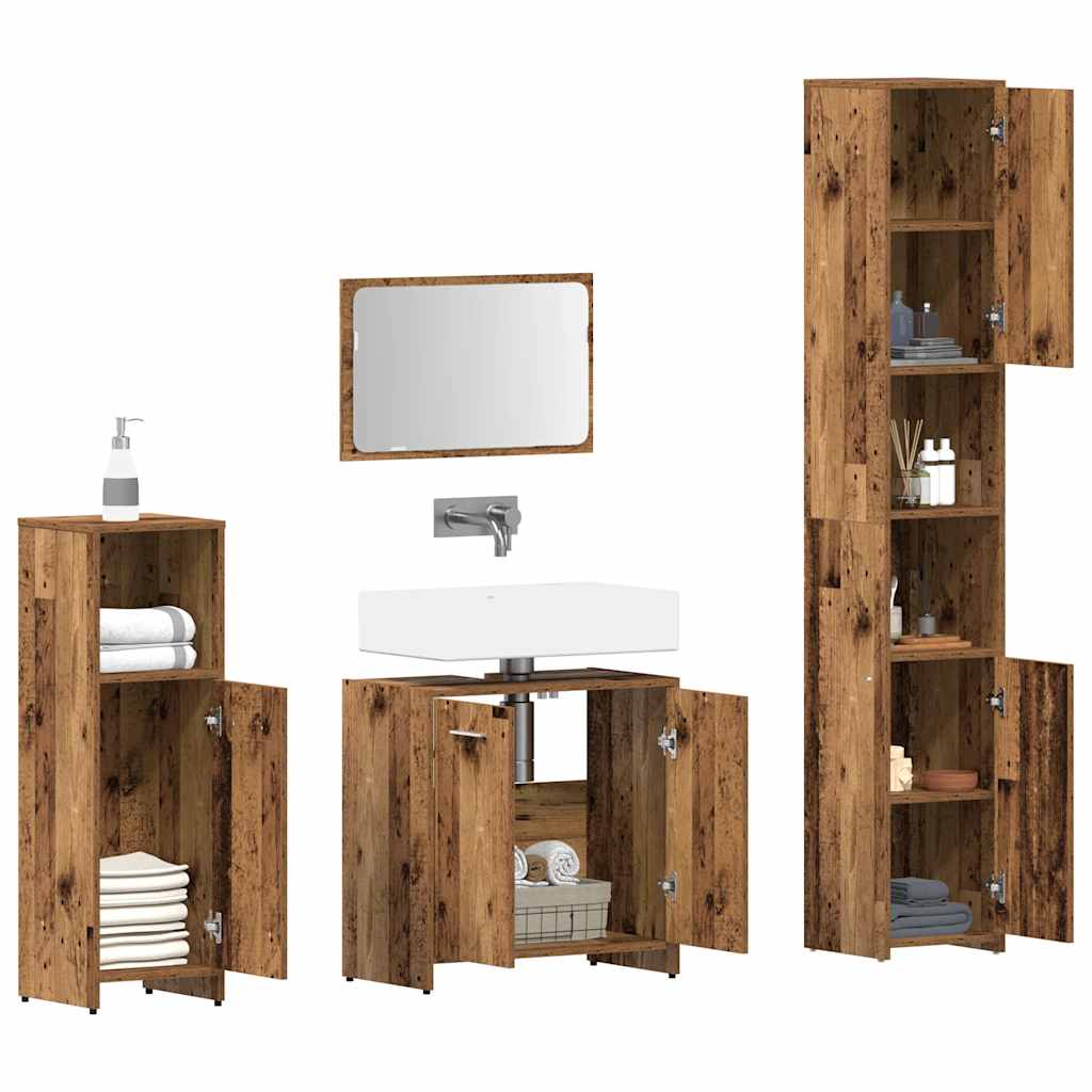 4-delige Badkamermeubelset bewerkt hout oud houtkleurig is nu te koop bij PeponiXL, paradijselijk wonen!
