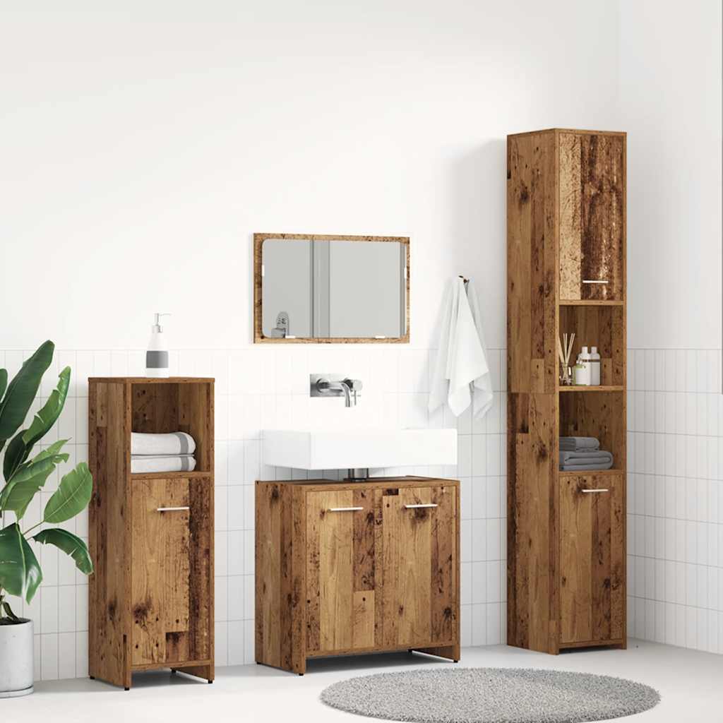 4-delige Badkamermeubelset bewerkt hout oud houtkleurig is nu te koop bij PeponiXL, paradijselijk wonen!