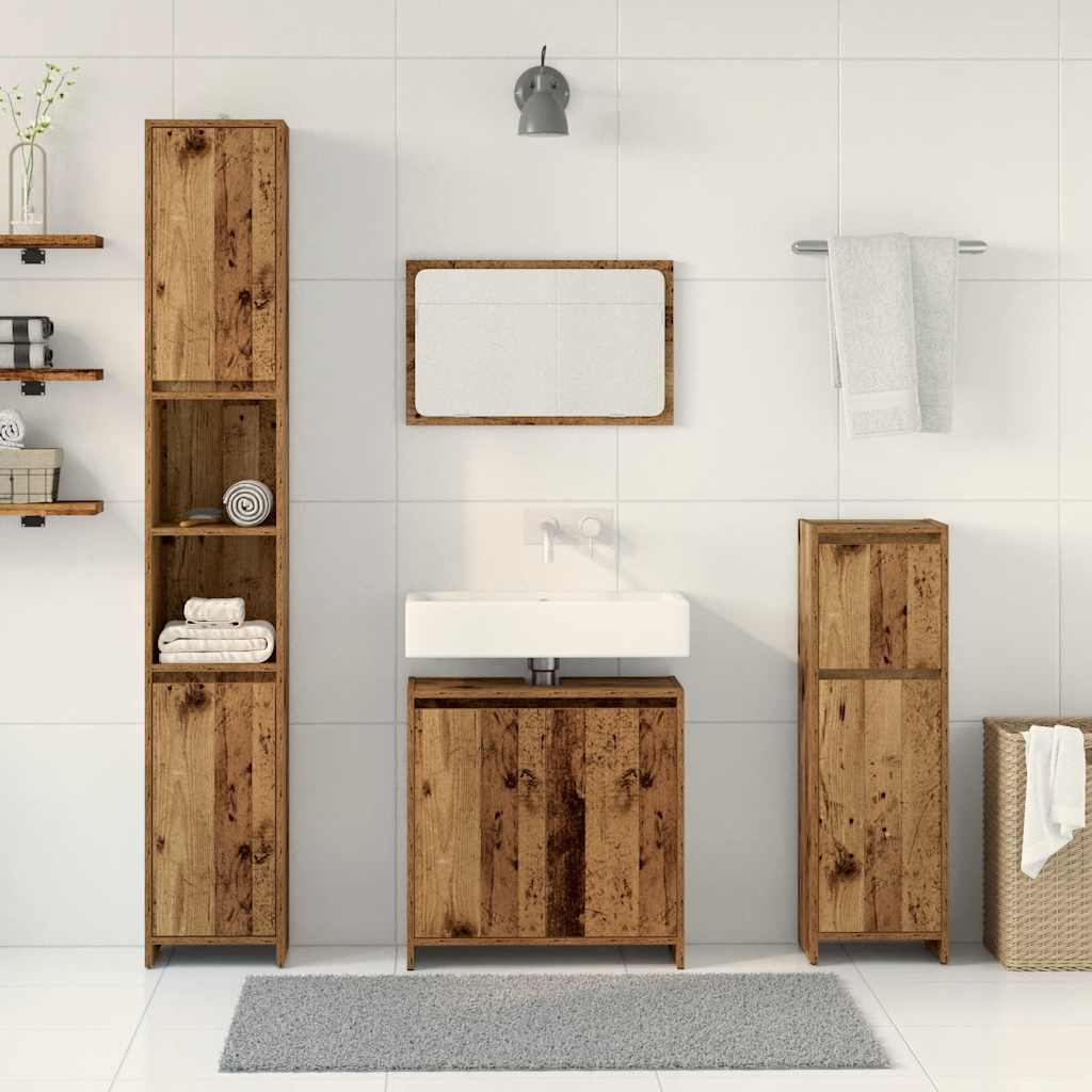 4-delige Badkamermeubelset bewerkt hout oud houtkleurig is nu te koop bij PeponiXL, paradijselijk wonen!