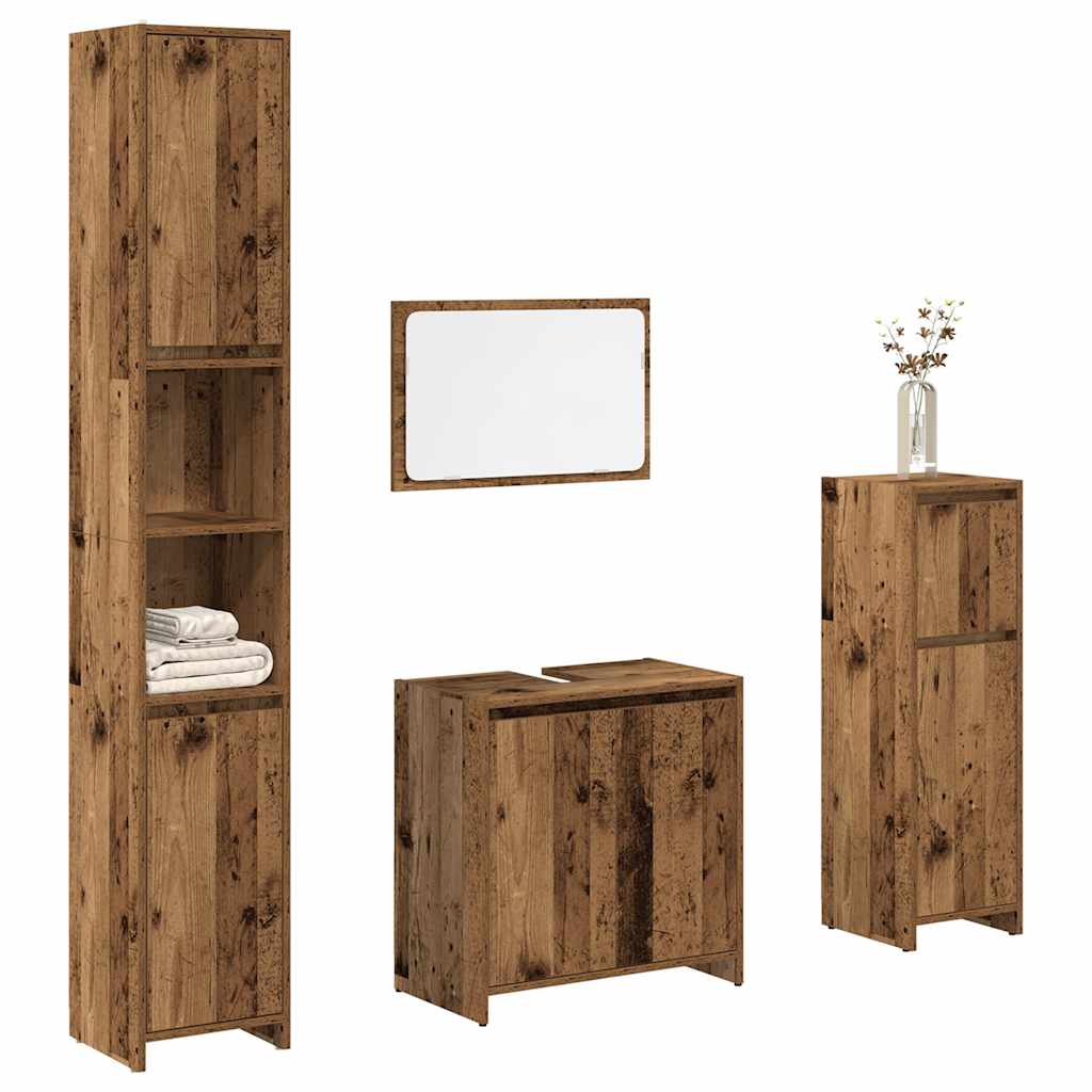 4-delige Badkamermeubelset bewerkt hout oud houtkleurig is nu te koop bij PeponiXL, paradijselijk wonen!