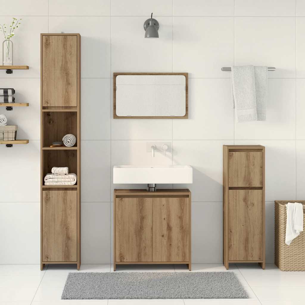 4-delige Badkamermeubelset bewerkt hout artisanaal eikenkleur is nu te koop bij PeponiXL, paradijselijk wonen!