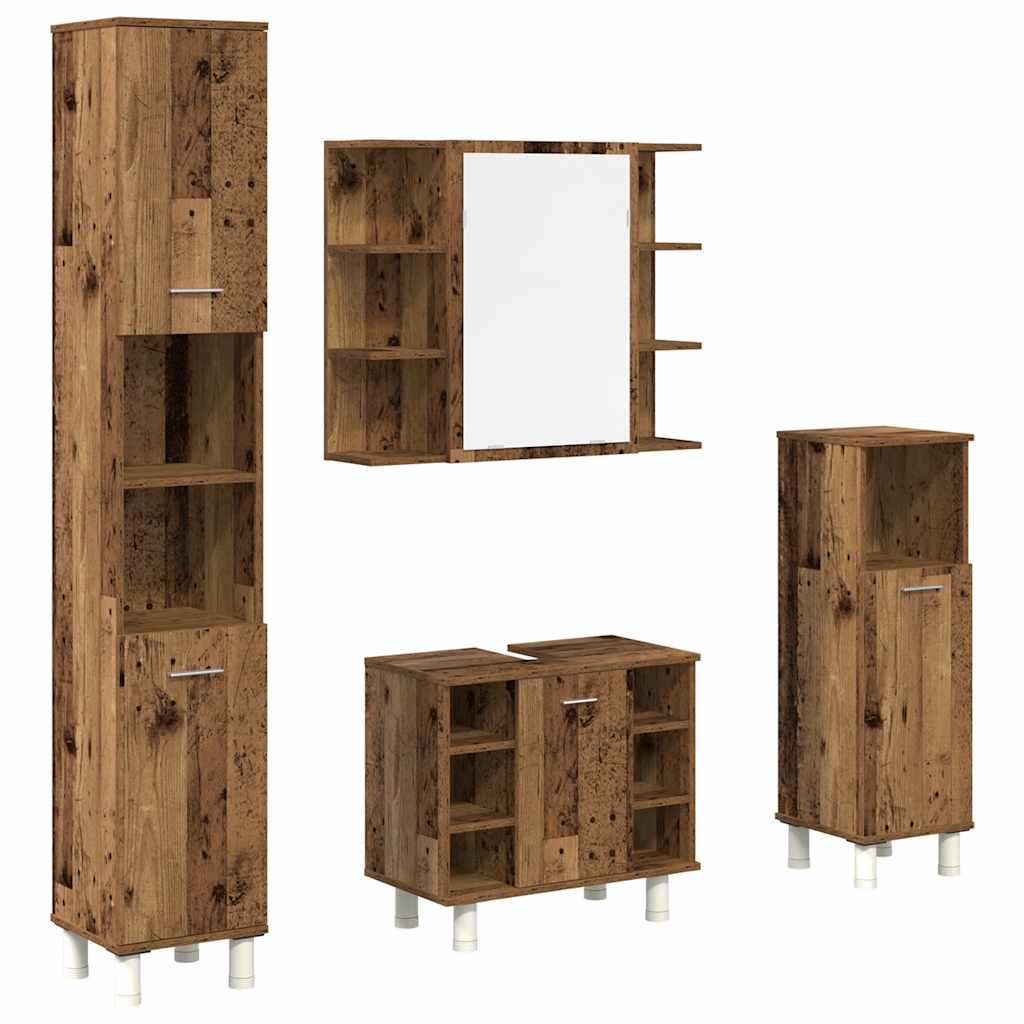4-delige Badkamermeubelset bewerkt hout oud houtkleurig is nu te koop bij PeponiXL, paradijselijk wonen!