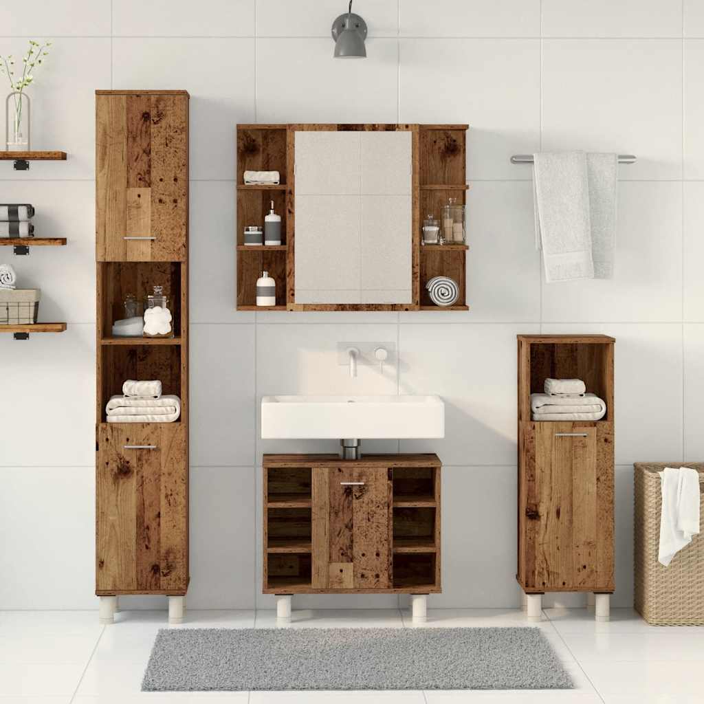 4-delige Badkamermeubelset bewerkt hout oud houtkleurig is nu te koop bij PeponiXL, paradijselijk wonen!