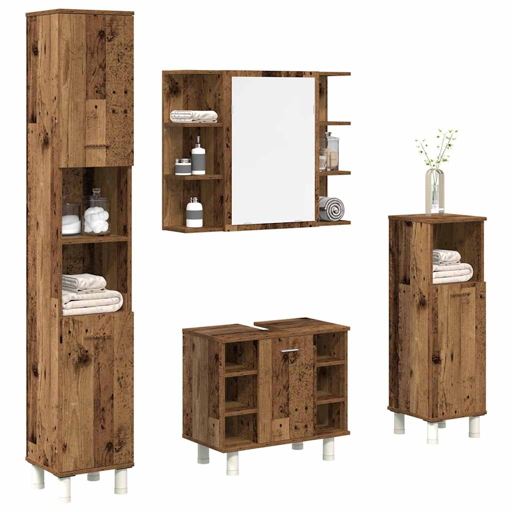 4-delige Badkamermeubelset bewerkt hout oud houtkleurig is nu te koop bij PeponiXL, paradijselijk wonen!
