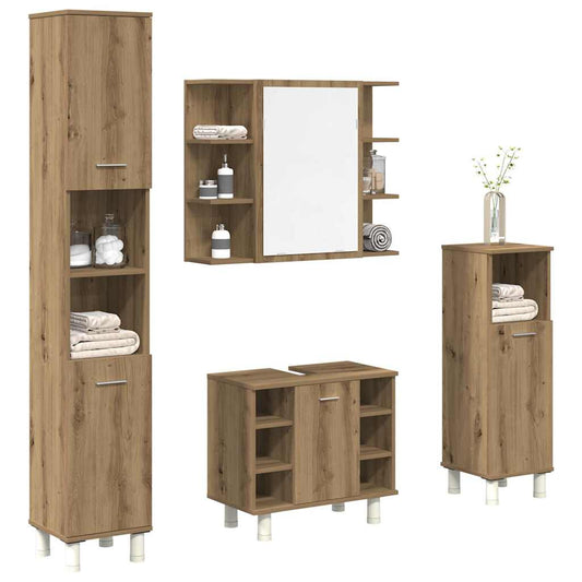 4-delige Badkamermeubelset bewerkt hout artisanaal eikenkleur is nu te koop bij PeponiXL, paradijselijk wonen!