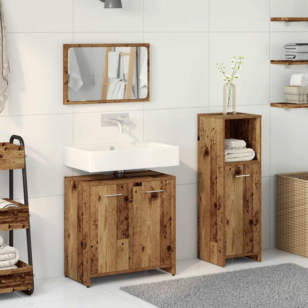 3-delige Badkamermeubelset bewerkt hout oud houtkleurig is nu te koop bij PeponiXL, paradijselijk wonen!