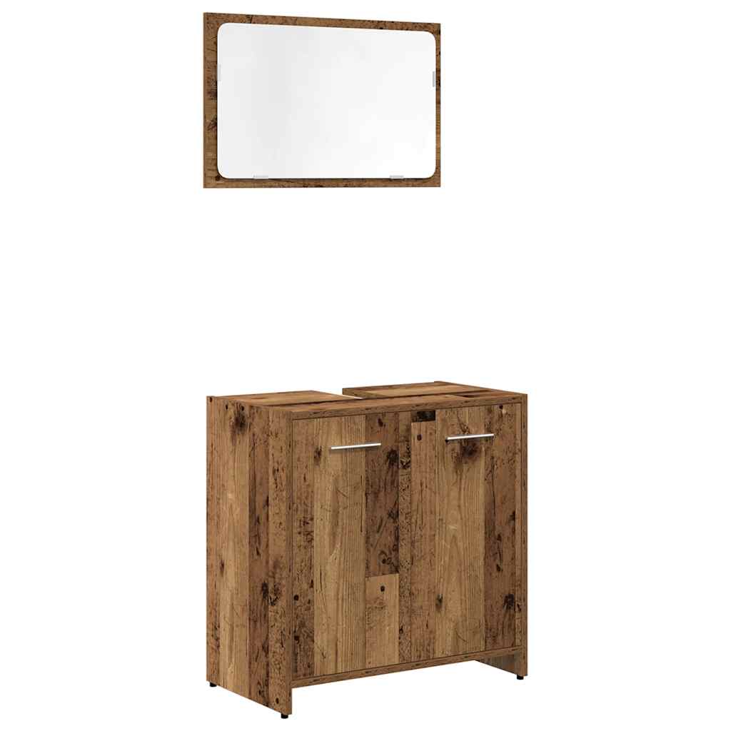 3-delige Badkamermeubelset bewerkt hout oud houtkleurig is nu te koop bij PeponiXL, paradijselijk wonen!