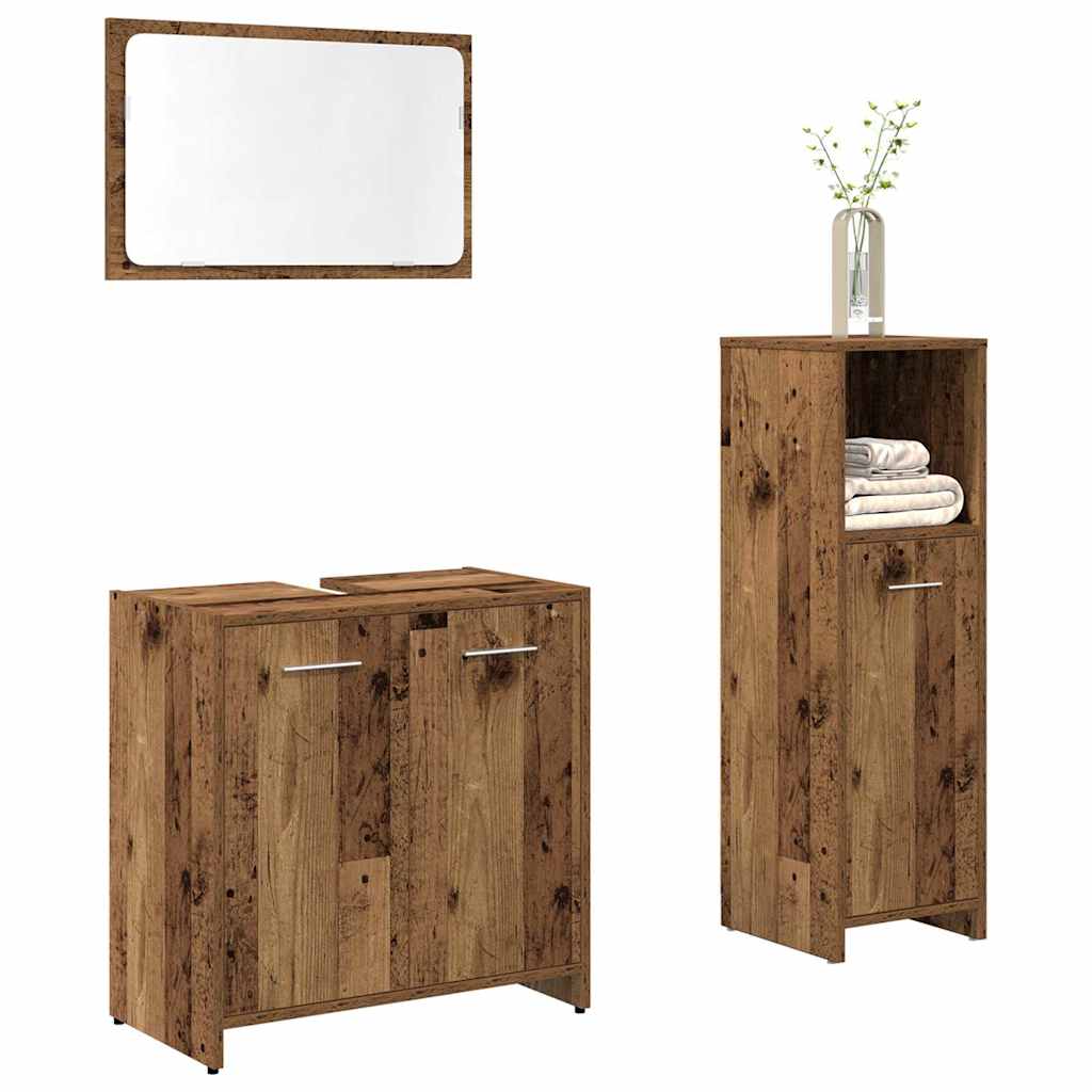 3-delige Badkamermeubelset bewerkt hout oud houtkleurig is nu te koop bij PeponiXL, paradijselijk wonen!