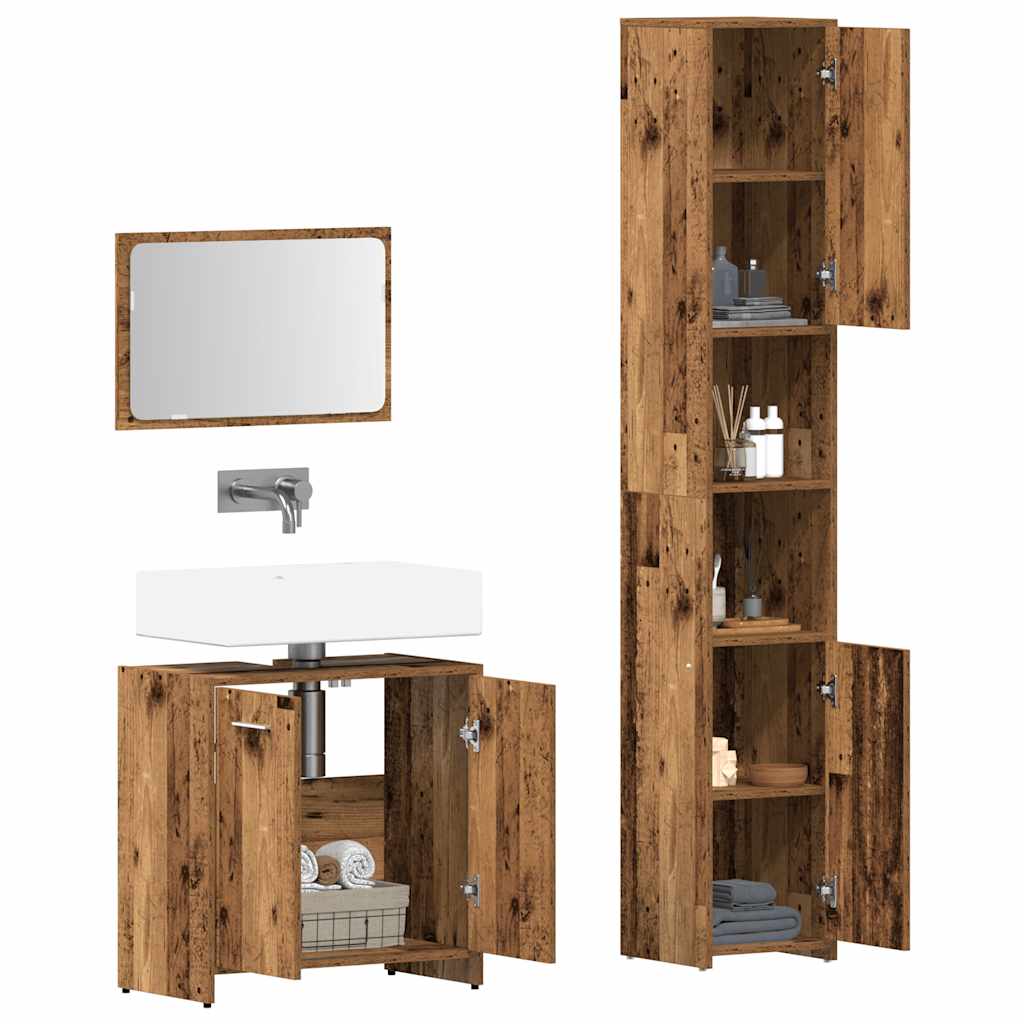 3-delige Badkamermeubelset bewerkt hout oud houtkleurig is nu te koop bij PeponiXL, paradijselijk wonen!