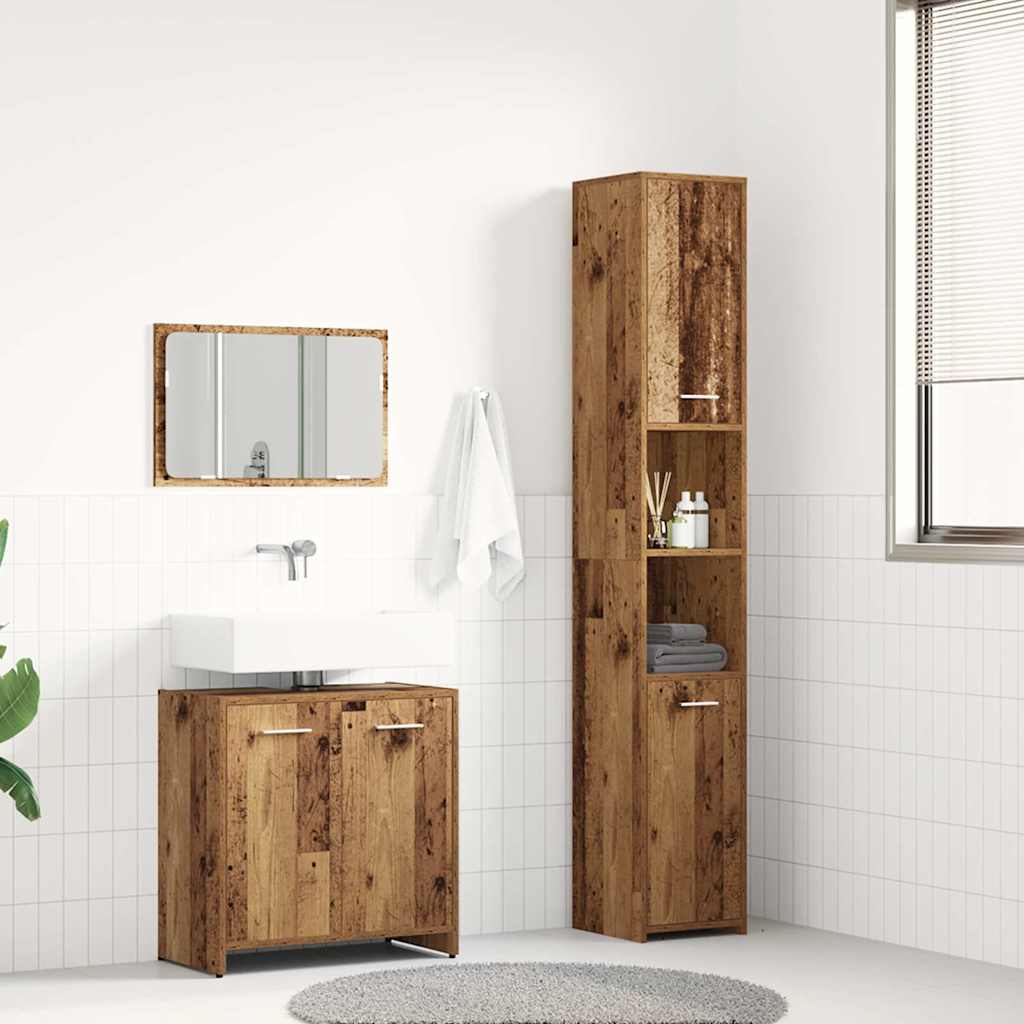 3-delige Badkamermeubelset bewerkt hout oud houtkleurig is nu te koop bij PeponiXL, paradijselijk wonen!