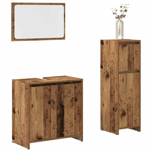 3-delige Badkamermeubelset bewerkt hout oud houtkleurig is nu te koop bij PeponiXL, paradijselijk wonen!