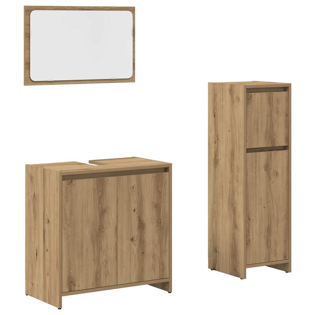3-delige Badkamermeubelset bewerkt hout artisanaal eikenkleur is nu te koop bij PeponiXL, paradijselijk wonen!