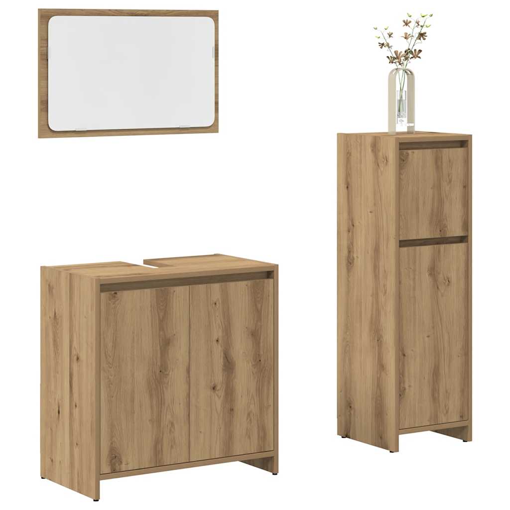 3-delige Badkamermeubelset bewerkt hout artisanaal eikenkleur is nu te koop bij PeponiXL, paradijselijk wonen!