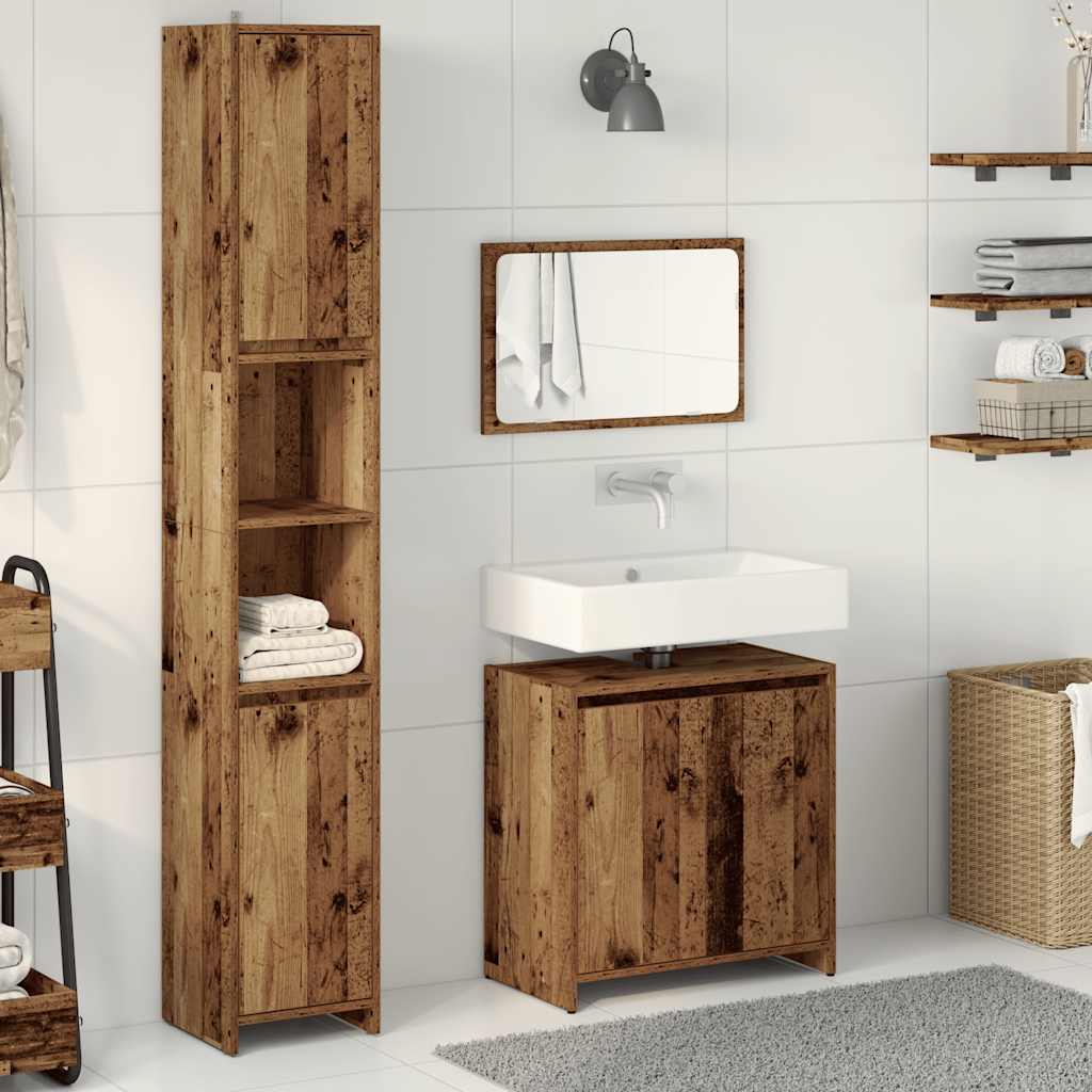 3-delige Badkamermeubelset bewerkt hout oud houtkleurig is nu te koop bij PeponiXL, paradijselijk wonen!