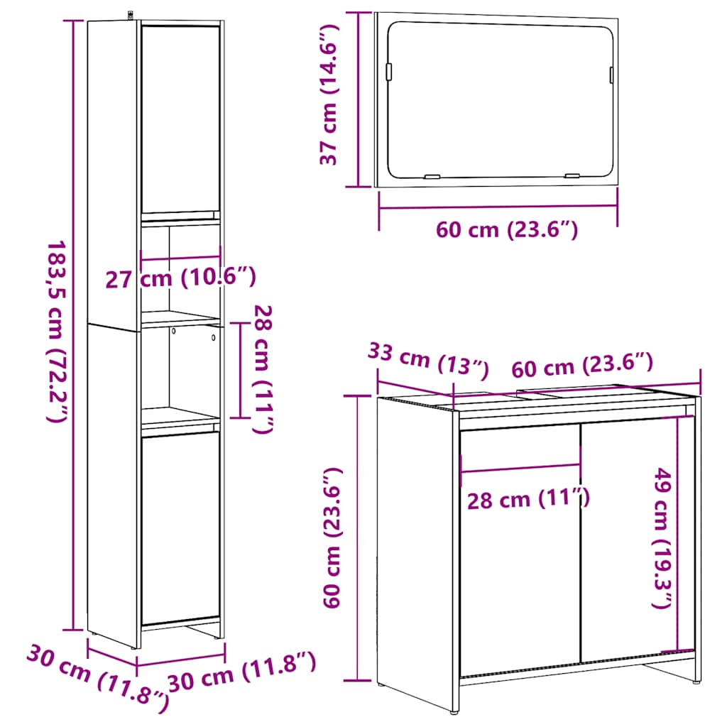 3-delige Badkamermeubelset bewerkt hout oud houtkleurig is nu te koop bij PeponiXL, paradijselijk wonen!
