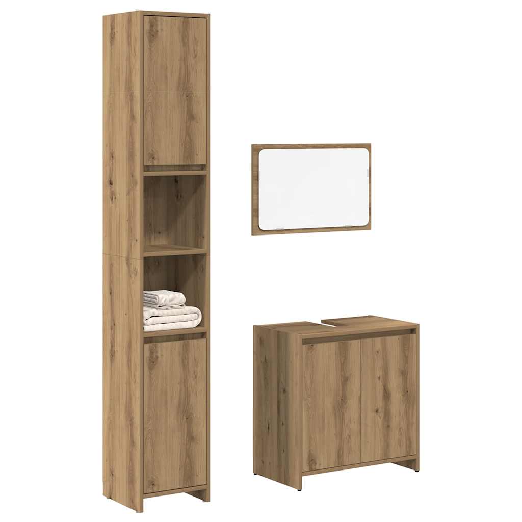 3-delige Badkamermeubelset bewerkt hout artisanaal eikenkleur is nu te koop bij PeponiXL, paradijselijk wonen!